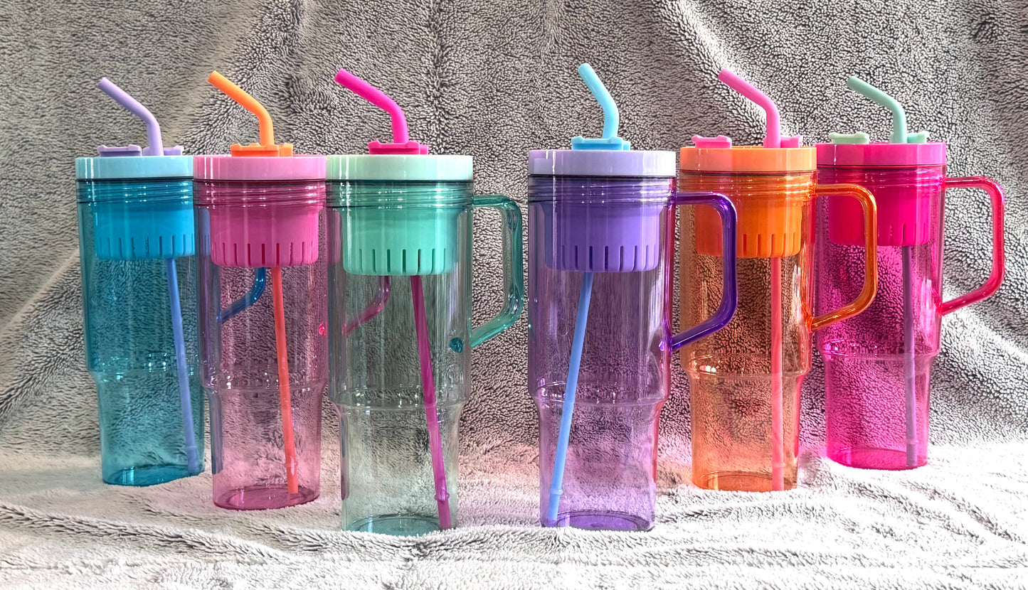 Clear Colour Cup With Mix Match Straw 1200ml