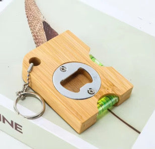 Wooden Mini Spirit level bottle opener on keyring