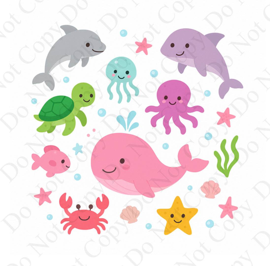 Light Pink Sea Animals design with Draw String bag