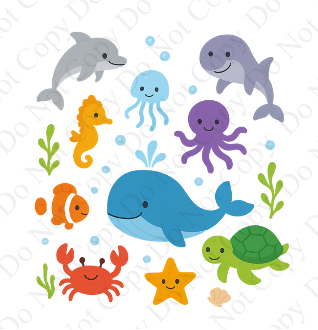 Blue Sea Animals design with Draw String bag