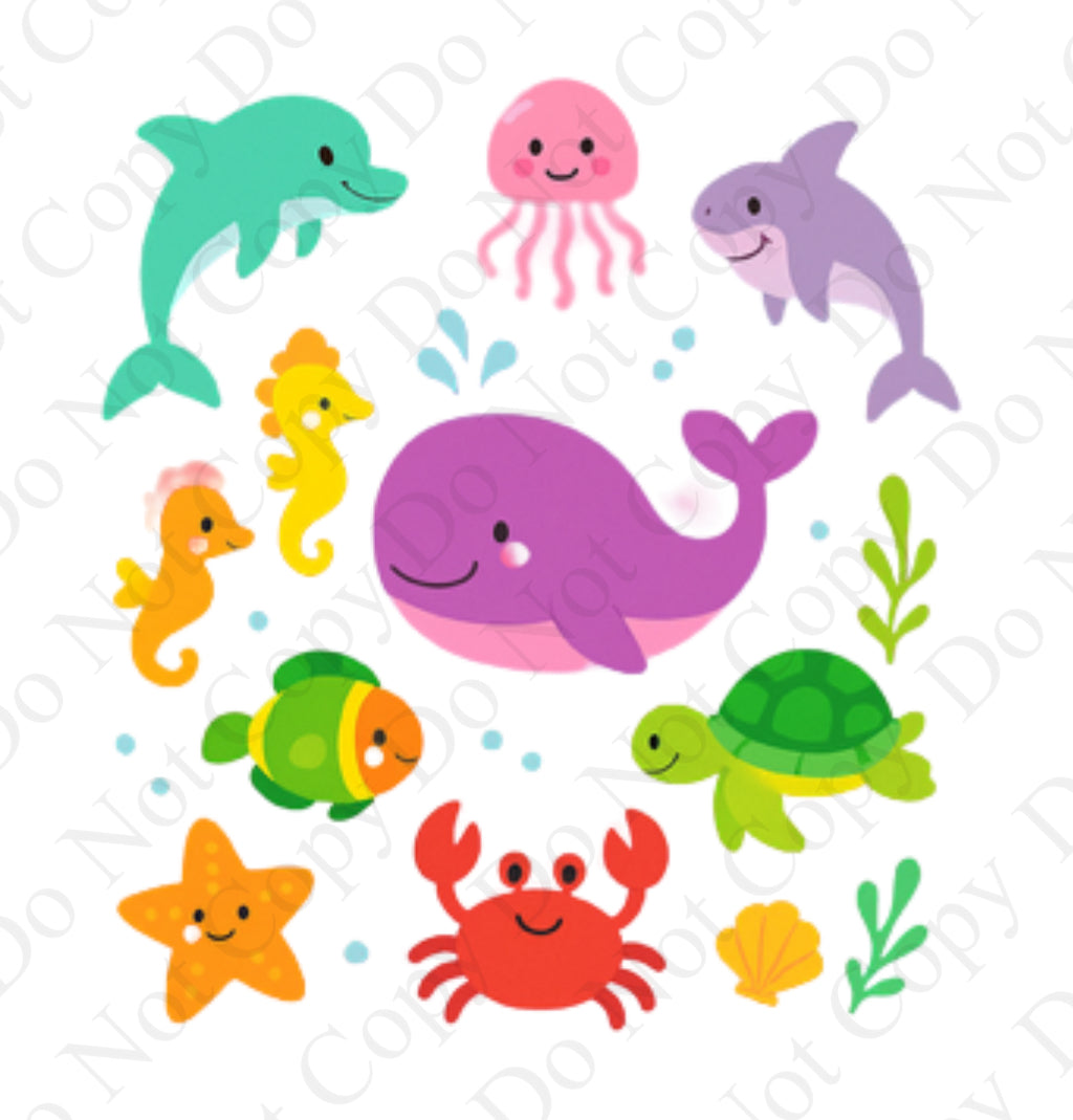 Dark Pink Sea Animals design with Draw String bag