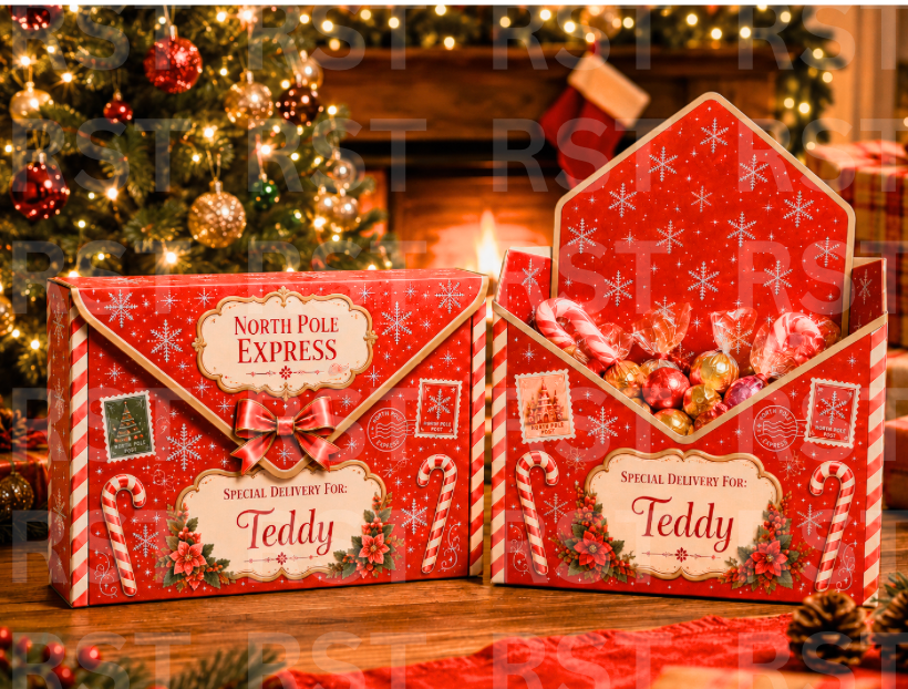 North Pole Red Large Envelope Box - PRE-ORDER (due around November)