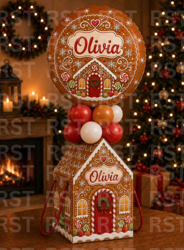 Gingerbread House Gift Box and 18" Balloon - PRE-ORDER (due around November)