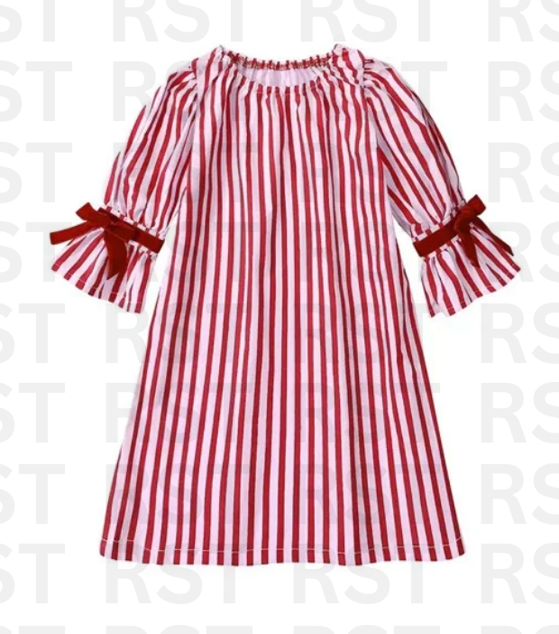 Red and White Stripe Night Dress (Weekly orders)