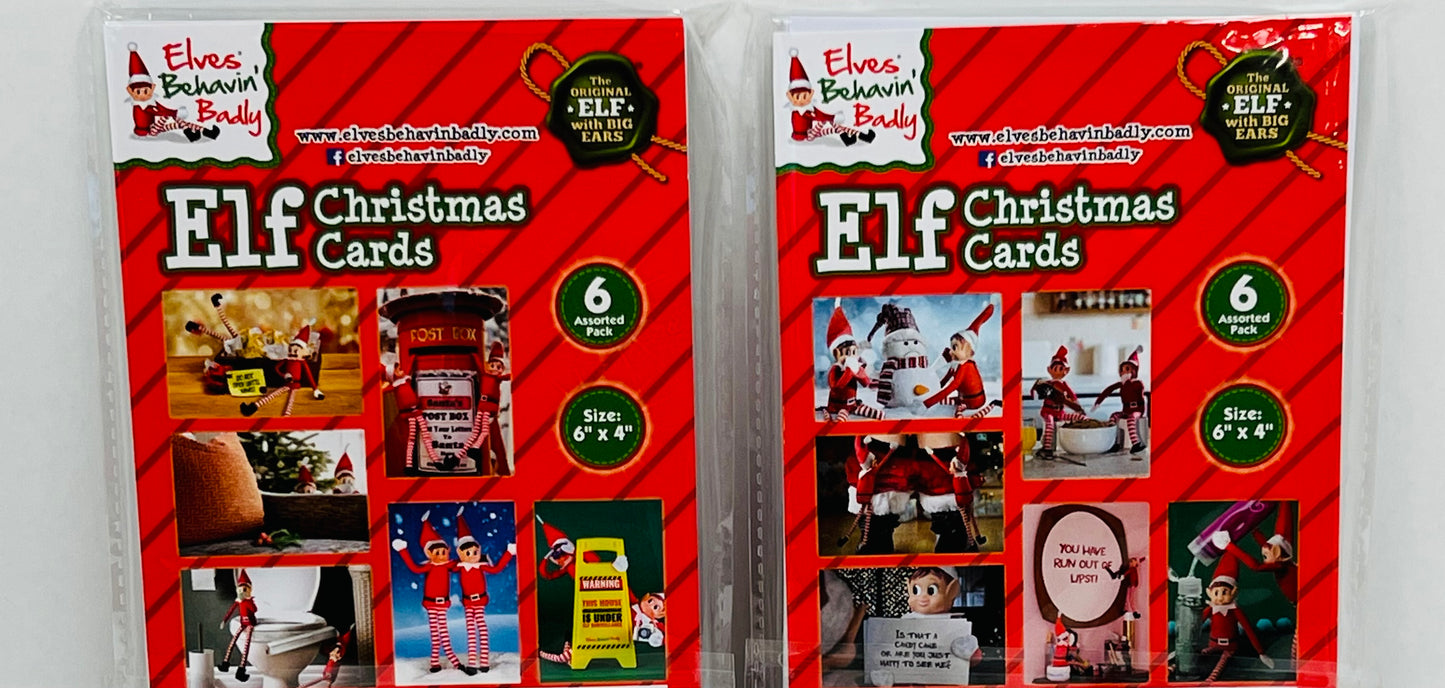 Naughty Elf Christmas Cards pack 6