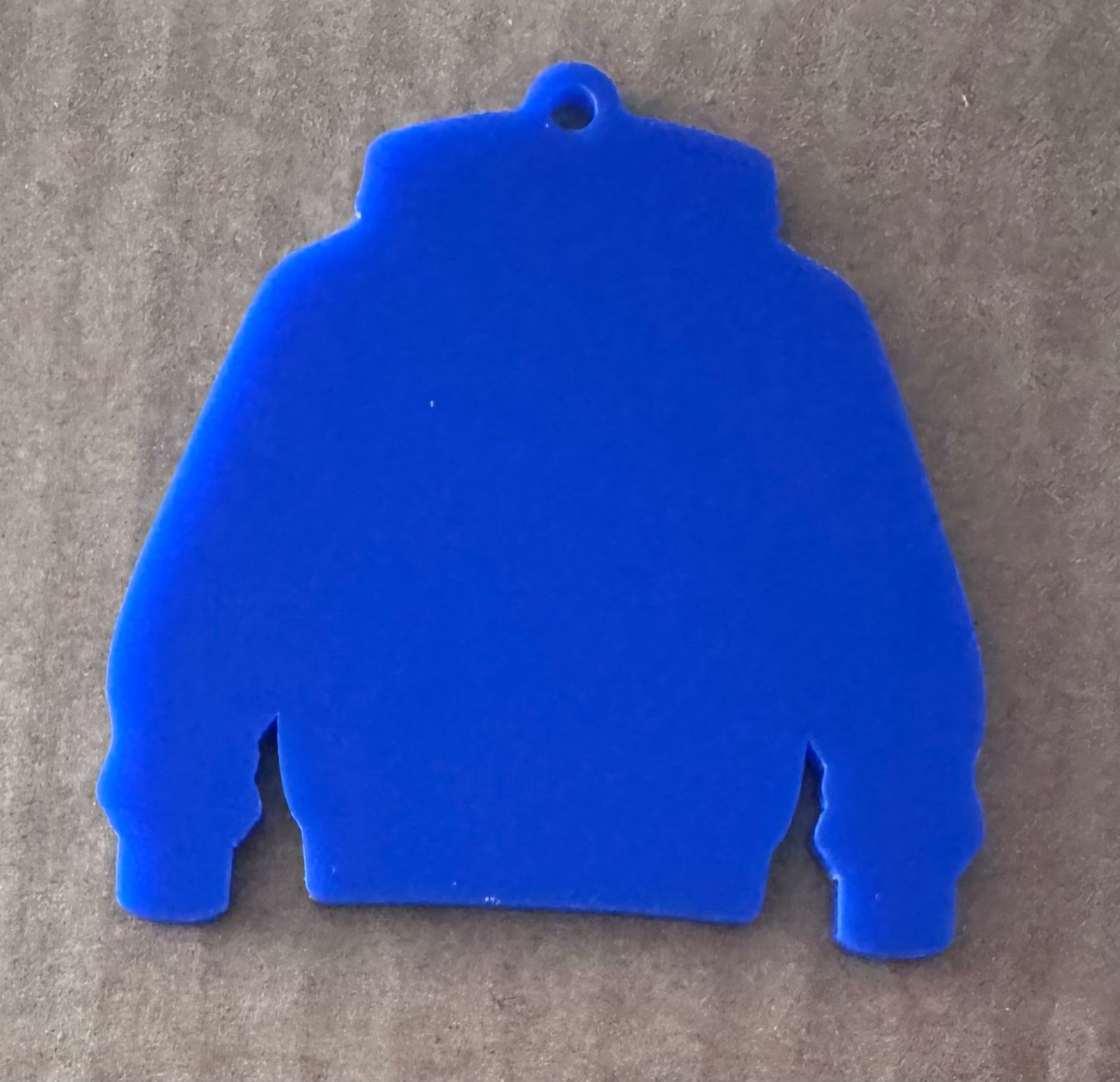 Blue Acrylic Leavers Hoodie Keyring - UV optional