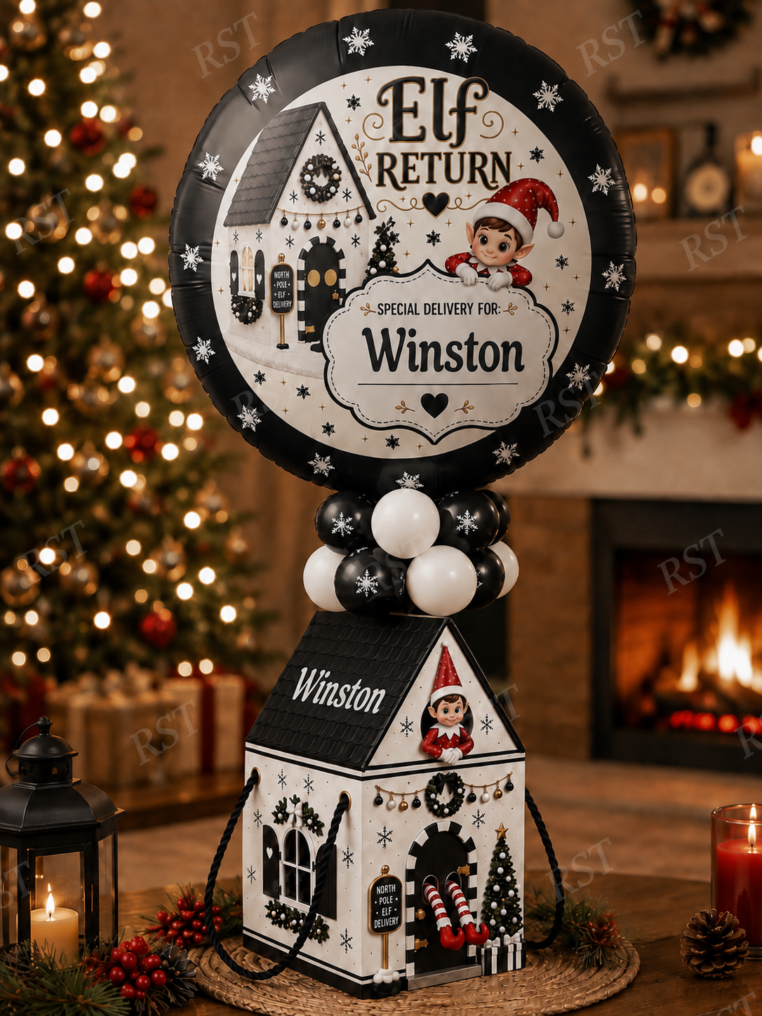 Black and White Elf Return Box and 18inch Balloons PRE-Order due September