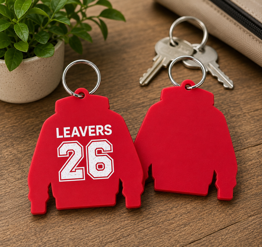 Red Acrylic Leavers Hoodie Keyring - UV optional