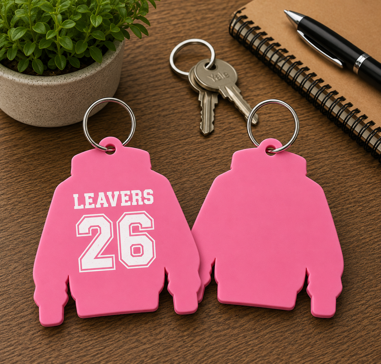 Pastel Candy Pink Acrylic Leavers Hoodie Keyring - UV optional