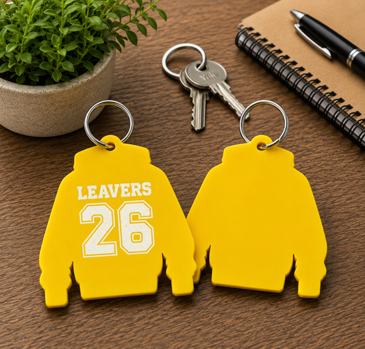 Yellow Acrylic Leavers Hoodie Keyring - UV optional