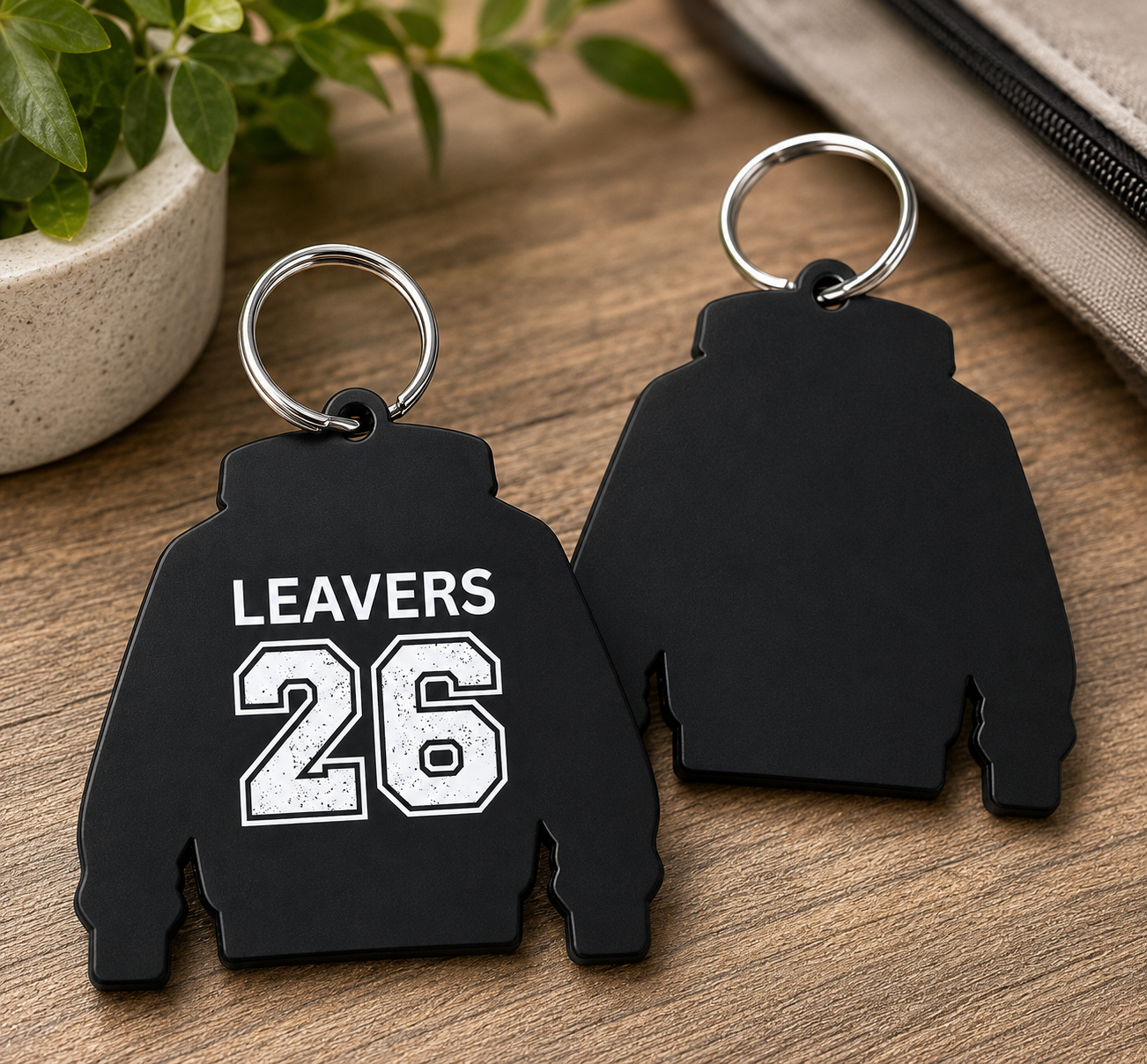 Black Acrylic Leavers Hoodie Keyring - UV optional