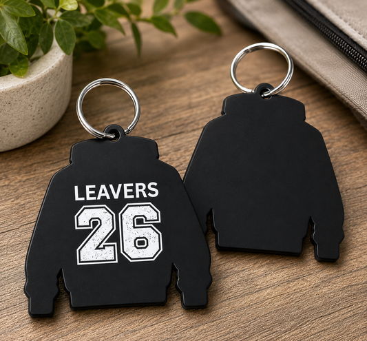 Black Acrylic Leavers Hoodie Keyring - UV optional