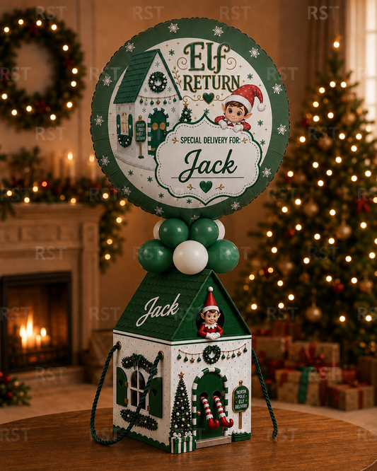 Green and White Elf Return Box and 18inch Balloons PRE-Order due October