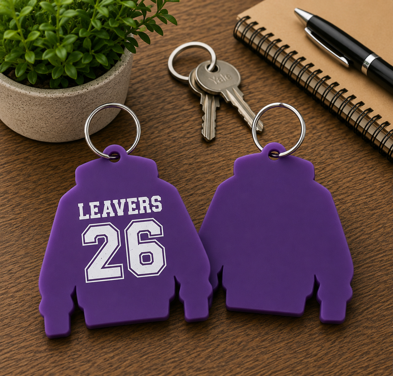 Purple Acrylic Leavers Hoodie Keyring - UV optional