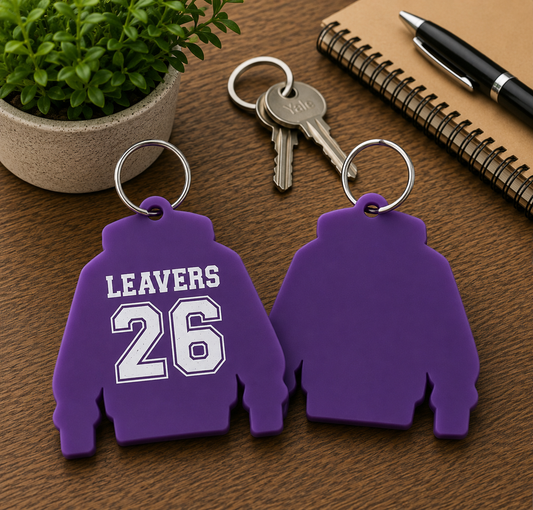 Purple Acrylic Leavers Hoodie Keyring - UV optional
