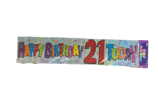 Happy 21st Birthday (Silver) Banner