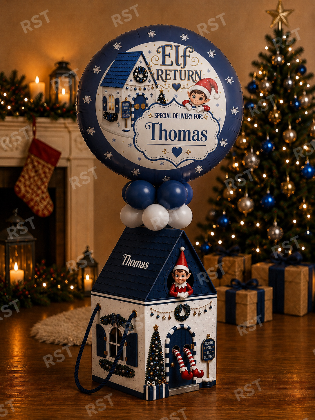 Navy and White Elf Return Box and 18inch Balloons PRE-Order due End October
