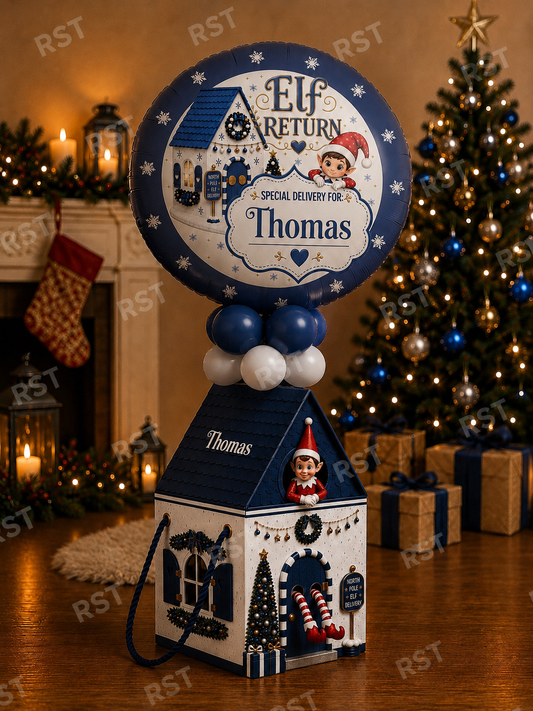 Navy and White Elf Return Box and 18inch Balloons PRE-Order due End October