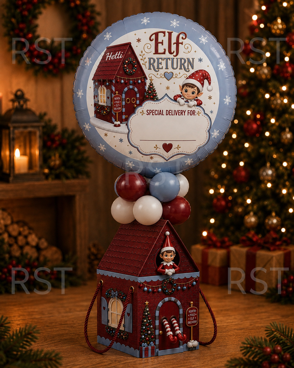 Claret and Blue Elf Return Box and 18inch Balloons PRE-Order due September