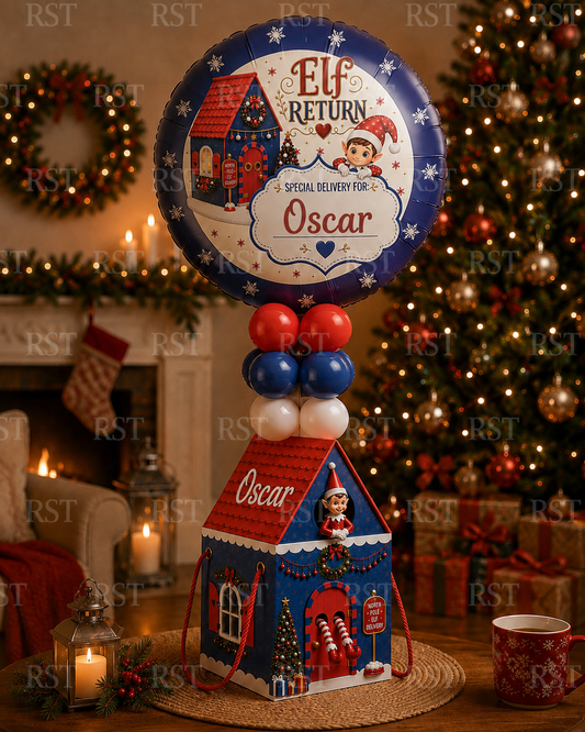 Red and Blue Elf Return Box and 18inch Balloons PRE-Order due September