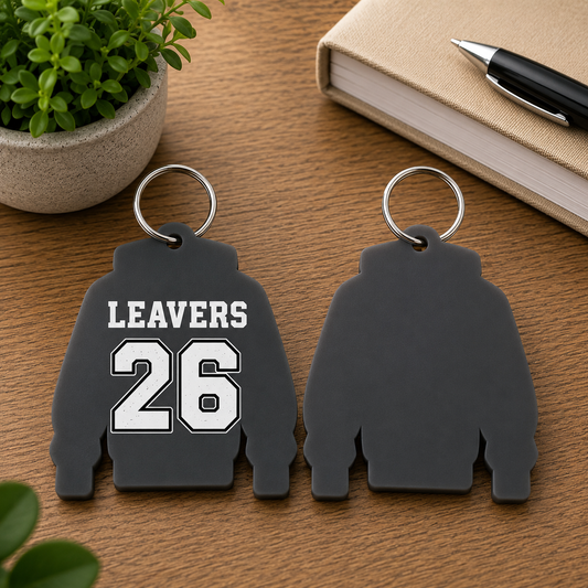 Charcoal Grey Acrylic Leavers Hoodie Keyring - UV optional