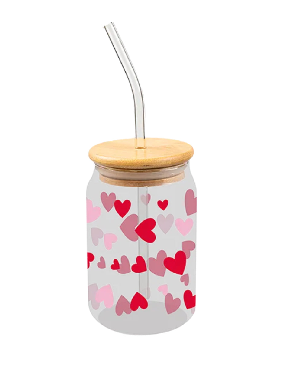 Valentine's Glass Libby Cup and Straw With Bamboo Lid