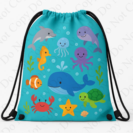 Blue Sea Animals design with Draw String bag