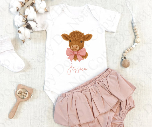 Highland Cow with Bow Tie Pink Digital Download