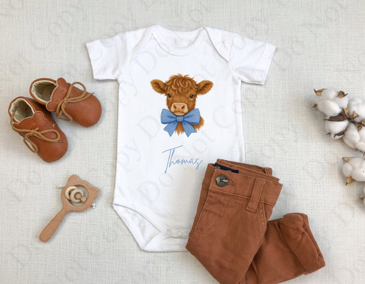 Highland Cow with Bow Tie Blue Digital Download