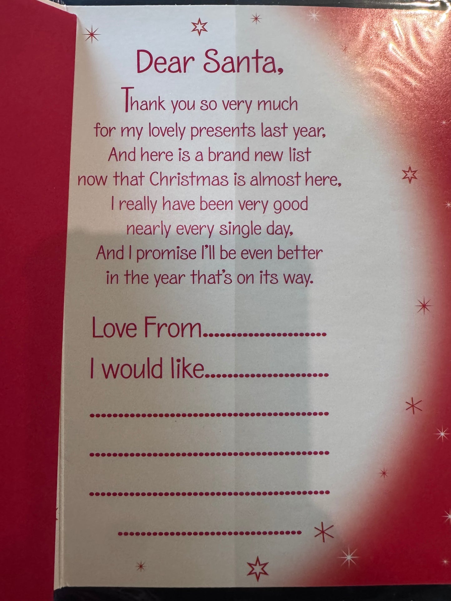 Letter to Santa Card