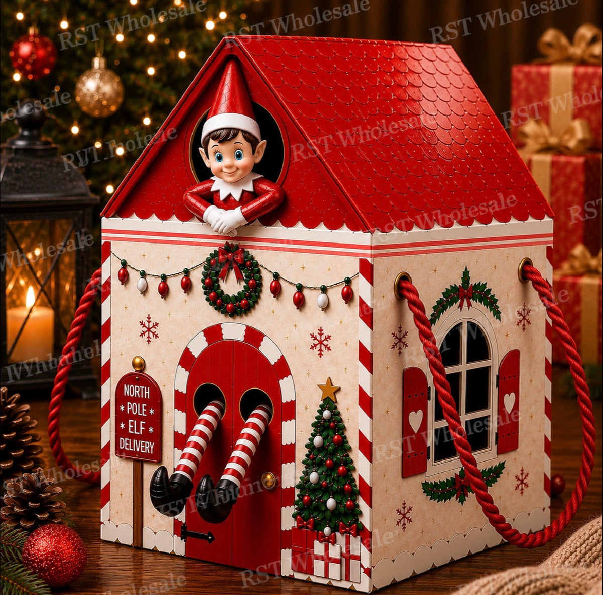 Large Red and White Elf Return Box and 18inch Balloons PRE-Order due End October