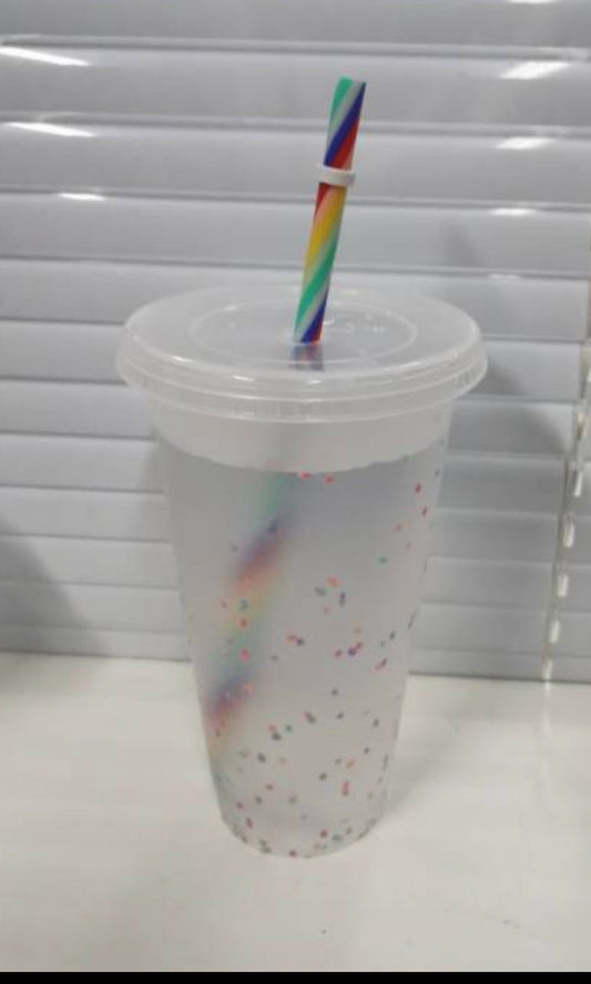 16oz colour Confetti Cup with rainbow straw