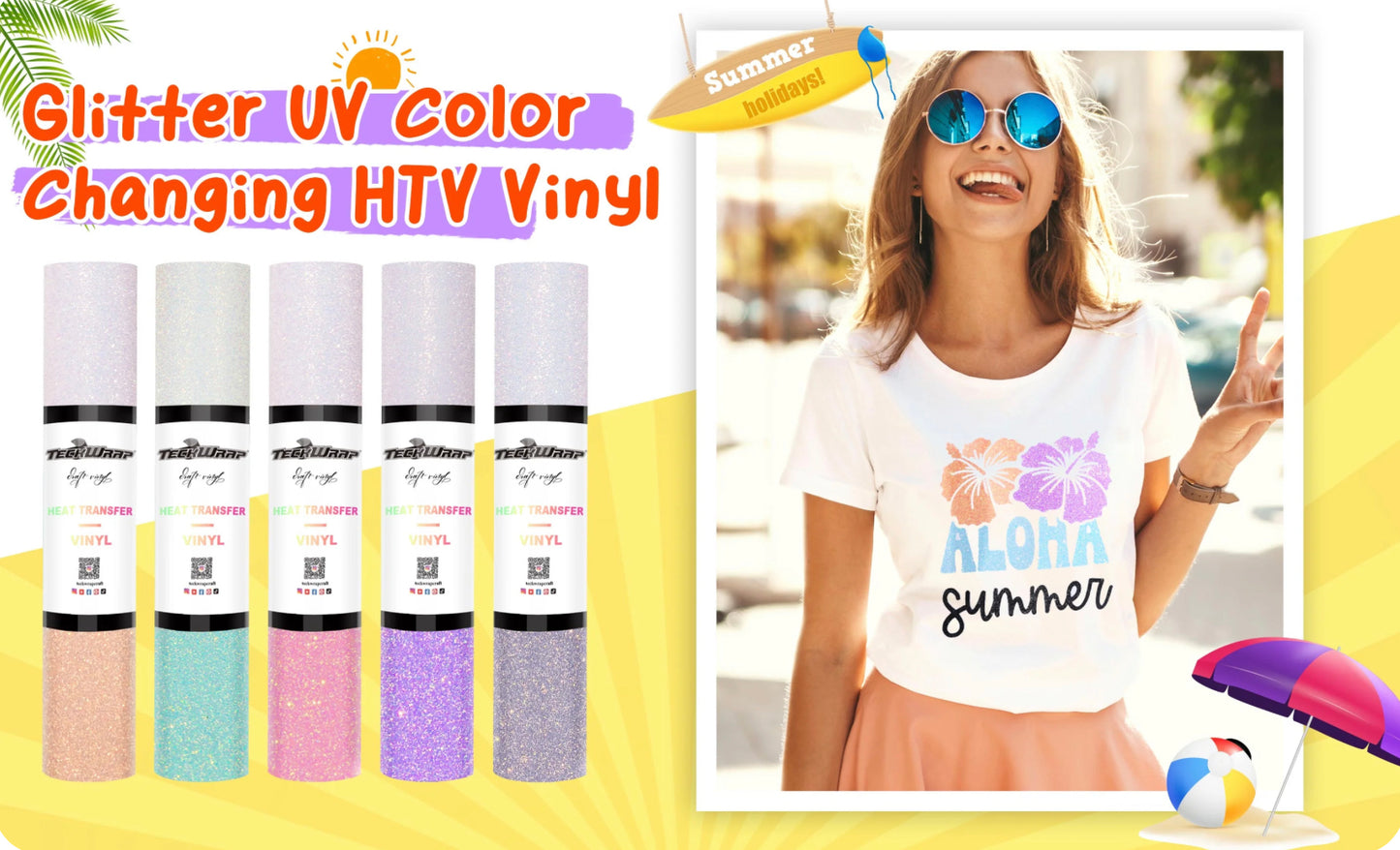 NEW Teckwrap Glitter UV Color Changing Heat Transfer Vinyl (HTV)