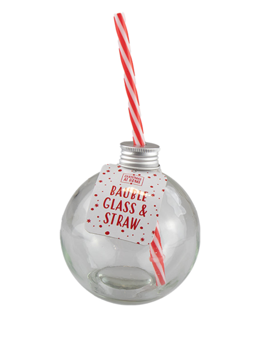 Bauble Drinking Glass With Straw 400ml
