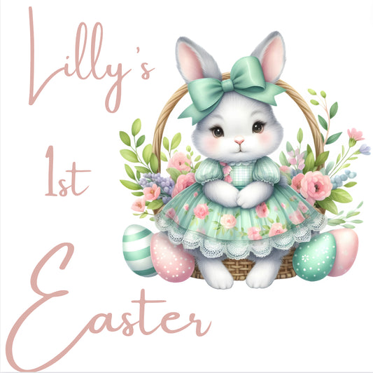 DTF 13 (Fabrics) Girl Bunny Custom Name First Easter