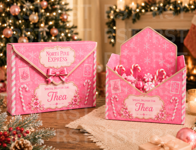 North Pole Pink Large Envelope Box - PRE-ORDER (due around November)