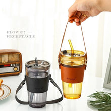 Load image into Gallery viewer, Tall Glass Hot Cup with Sleeve (NO WRITING ON SLEEVE)
