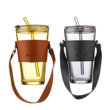 Load image into Gallery viewer, Tall Glass Hot Cup with Sleeve (NO WRITING ON SLEEVE)
