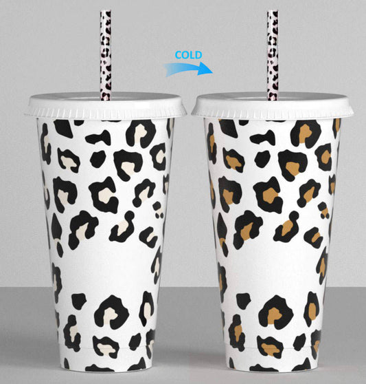 Colour Changing Leopard 24oz Single Walled Cups