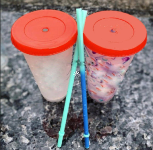 Colour Changing Marble with colour changing straw 24oz Single Walled Cold Cup