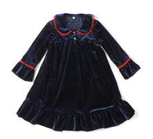 Load image into Gallery viewer, *Navy Girl Velvet Night Dress*
